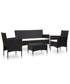 Set mobilier de grădină cu perne, 4 piese, negru, poliratan