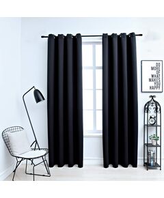 Draperii opace cu inele metalice, 2 buc., negru, 140 x 225 cm