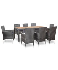 Set mobilier de exterior cu perne, 9 piese, gri, poliratan