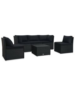 Set mobilier de grădină cu perne, 4 piese, negru, poliratan