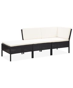 Set mobilier de grădină cu perne, 3 piese, negru, poliratan