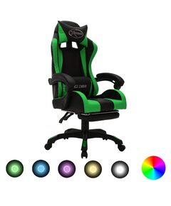 Scaun de jocuri cu led rgb, verde și negru, piele ecologică