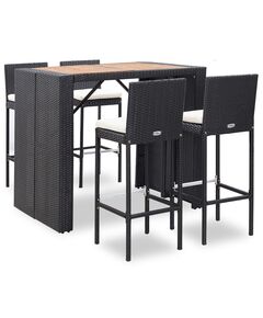 Set mobilier de exterior 5 piese, negru, poliratan, lemn acacia