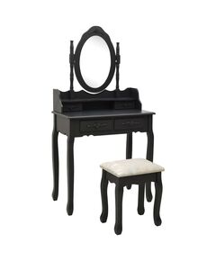 Set masă toaletă cu taburet negru 75x69x140 cm lemn paulownia