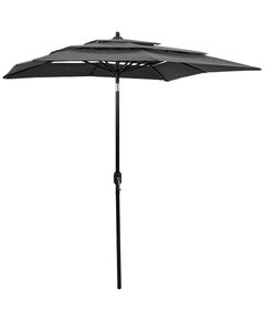 Umbrelă de soare 3 niveluri, stâlp de aluminiu, antracit, 2x2 m