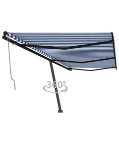 Copertină autonomă retractabilă automat albastru&alb 600x350 cm