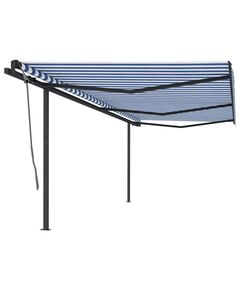 Copertină retractabilă automat, cu stâlpi, albastru&alb, 6x3 m