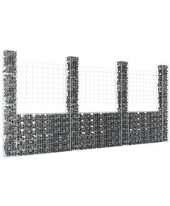 Coș gabion în formă de u cu 4 stâlpi, 380x20x200 cm, fier