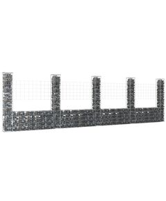 Coș gabion în formă de u cu 5 stâlpi, 500x20x150 cm, fier