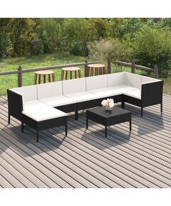 Set mobilier de grădină cu perne, 8 piese, negru, poliratan