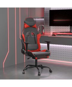 Scaun de gaming cu masaj/suport picioare, negru/roșu, piele eco