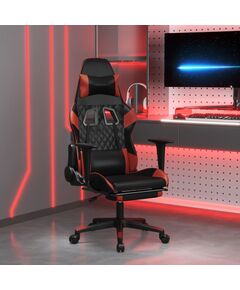 Scaun de gaming masaj/suport picioare negru/roșu vin piele eco