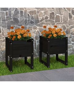 Jardiniere, 2 buc, negru, 40x40x52,5 cm, lemn masiv de pin