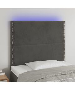 Tăblie de pat cu led, gri închis, 90x5x118/128 cm, catifea