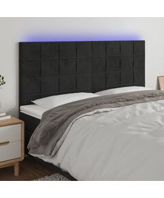 Tăblie de pat cu led, negru, 200x5x118/128 cm, catifea