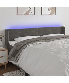 Tăblie de pat cu led gri închis 183x16x78/88 cm catifea