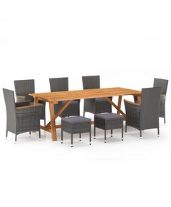 Set mobilier de grădină, 9 piese, gri