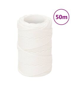 Frânghie de barcă, alb complet, 2 mm, 50 m, polipropilenă