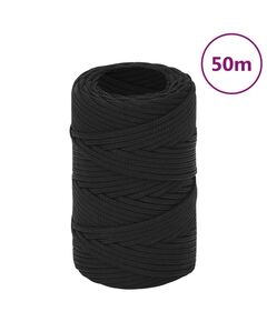 Frânghie de barcă, negru complet, 2 mm, 50 m, polipropilenă