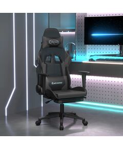 Scaun de gaming cu suport picioare, negru/gri, piele ecologică