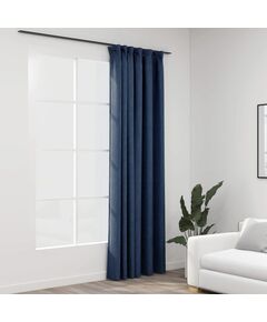 Draperie opacă, aspect de in, albastru, 290x245 cm, cu cârlige