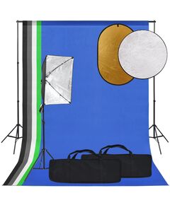 Set studio foto cu lampă softbox, fundal și reflector