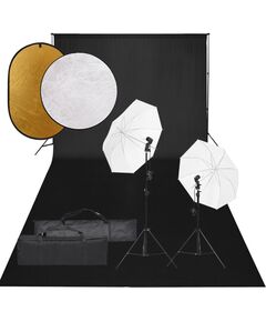 Set studio foto cu set de lumini, fundal și reflector