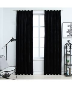 Draperii opace, 2 buc., negru, 140x225 cm, catifea, cu cârlige