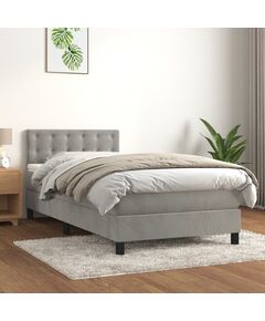 Pat box spring cu saltea, gri deschis, 80x200 cm, catifea