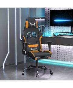 Scaun de gaming cu suport picioare, negru și oranj, textil