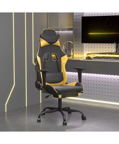 Scaun de gaming cu suport picioare negru/auriu, piele ecologică