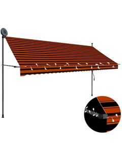 Copertină retractabilă manual cu led, portocaliu & maro, 350 cm