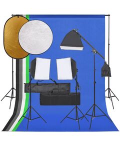 Set studio foto cu set de lumini, fundal și reflector