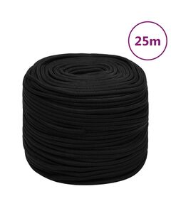 Frânghie de lucru, negru, 8 mm, 25 m, poliester