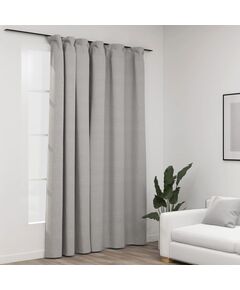 Draperie opacă, aspect de in, gri, 290 x 245 cm, cu cârlige