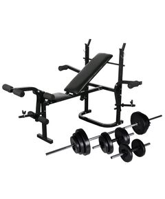 Bancă fitness cu rastel greutăți, set haltere/gantere, 30,5 kg