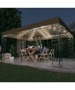 Pavilion cu acoperiș dublu & lumini led, gri taupe, 3x4m