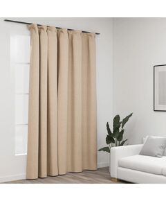 Draperie opacă, aspect de in, bej, 290 x 245 cm, cu cârlige