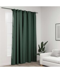 Draperie opacă, aspect de in, verde, 290 x 245 cm, cu cârlige