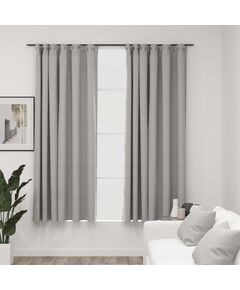 Draperii opace aspect pânză, cu cârlige, 2 buc, gri, 140x175 cm