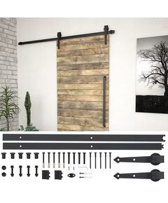 Set piese pentru ușă glisantă, negru, 183 cm, oțel