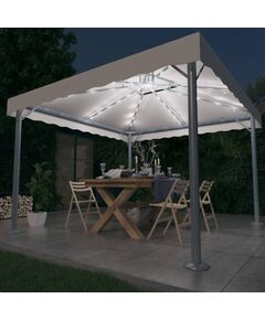 Pavilion cu șiruri de lumini led, crem, 300x300 cm, aluminiu