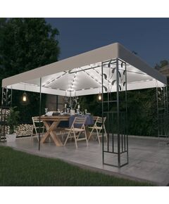 Pavilion cu acoperiș dublu & șiruri de lumini led, alb, 3x4 m