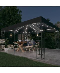 Pavilion cu acoperiș dublu&șiruri de lumini led,antracit, 3x4 m