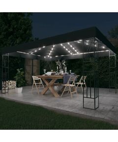 Pavilion cu șir de lumini led, antracit, 3x4 m, țesătură