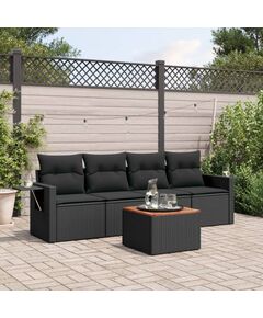 Set mobilier de grădină cu perne, 5 piese, negru, poliratan