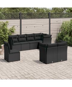 Set mobilier de grădină cu perne, 8 piese, negru, poliratan