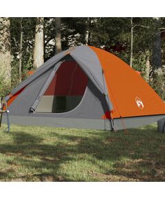 Cort camping 6 persoane gri/portocaliu 348x340x190cm tafta 190t