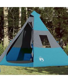 Cort de camping 7 persoane, albastru, 350x350x280cm, tafta 185t