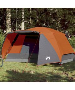 Cort camping 4 persoane gri/portocaliu 350x280x155cm tafta 190t